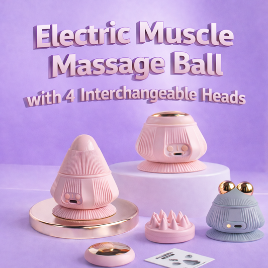 Electric Muscle Massage Ball with 4 Interchangeable Heads l Deep Relief for Neck, Shoulders & Back l Portable + Heat + Vibration