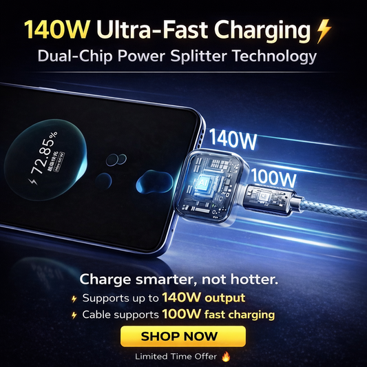 【ON SALE 】Auto Cut-Off Fast Charging Cable (Safe Overnight Charging)- 140W Smart Power Splitter Adapter