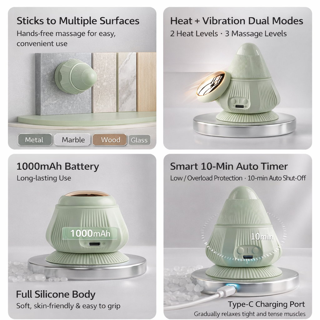 Electric Muscle Massage Ball with 4 Interchangeable Heads l Deep Relief for Neck, Shoulders & Back l Portable + Heat + Vibration