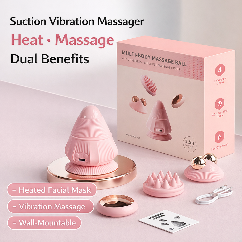 Electric Muscle Massage Ball  with 4 Interchangeable Heads l Deep Relief for Neck, Shoulders & Back l Portable + Heat + Vibration