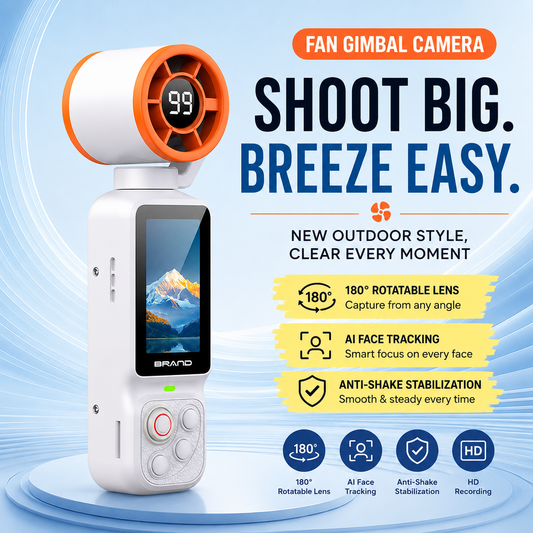 Handheld Action Camera with Cooling Fan | 180° Rotatable Lens & AI Face Tracking