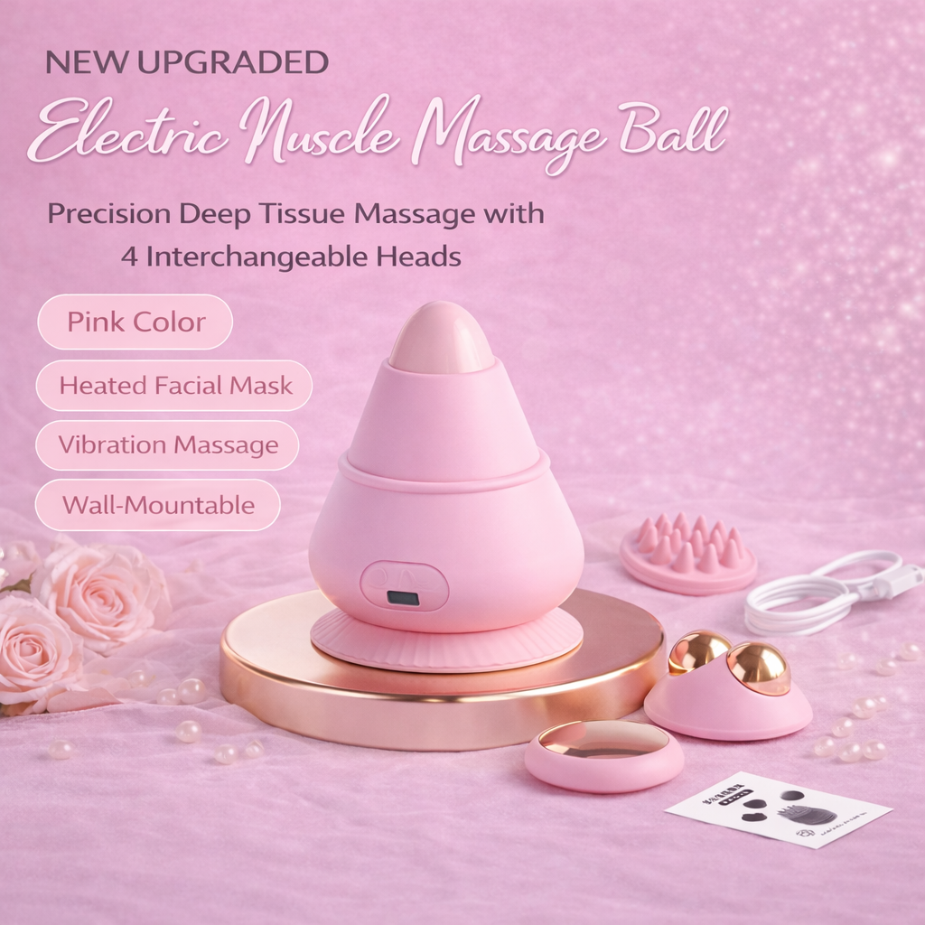 Electric Muscle Massage Ball  with 4 Interchangeable Heads l Deep Relief for Neck, Shoulders & Back l Portable + Heat + Vibration