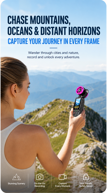 Handheld Action Camera with Cooling Fan | 180° Rotatable Lens & AI Face Tracking