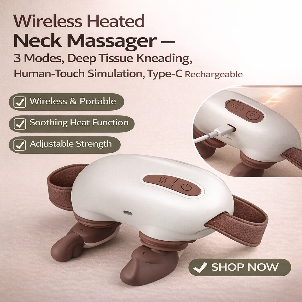 Wireless Heated Leg/ Neck Massager – Deep Tissue Kneading, Human-Hand Simulation, Portable Pain Relief | Best Neck Massager with Heat