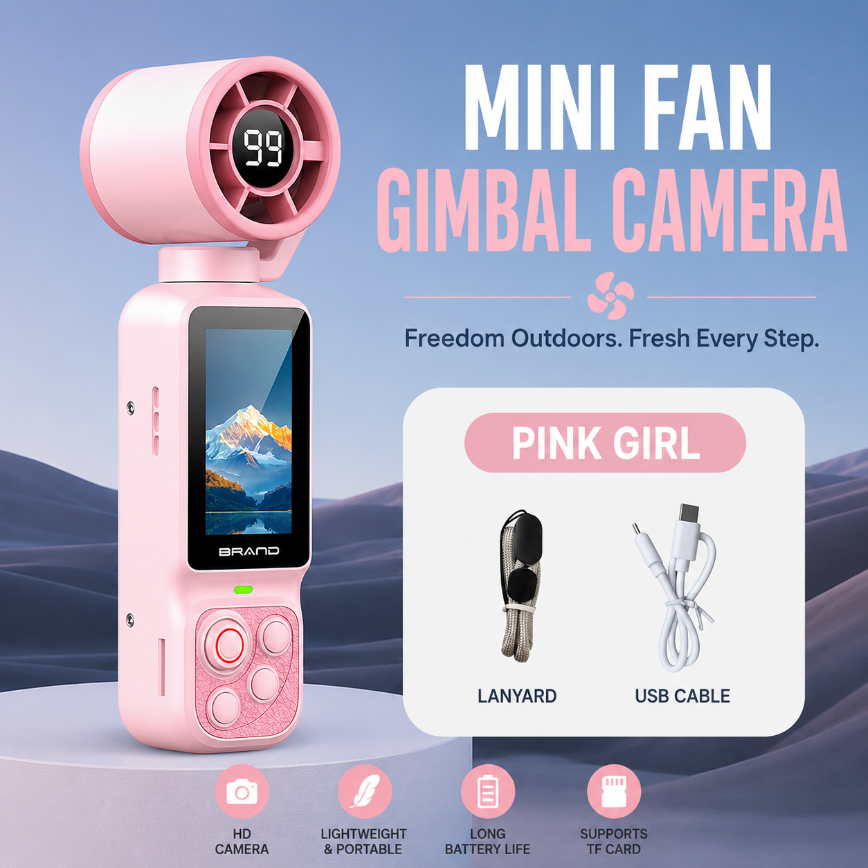 Handheld Action Camera with Cooling Fan | 180° Rotatable Lens & AI Face Tracking