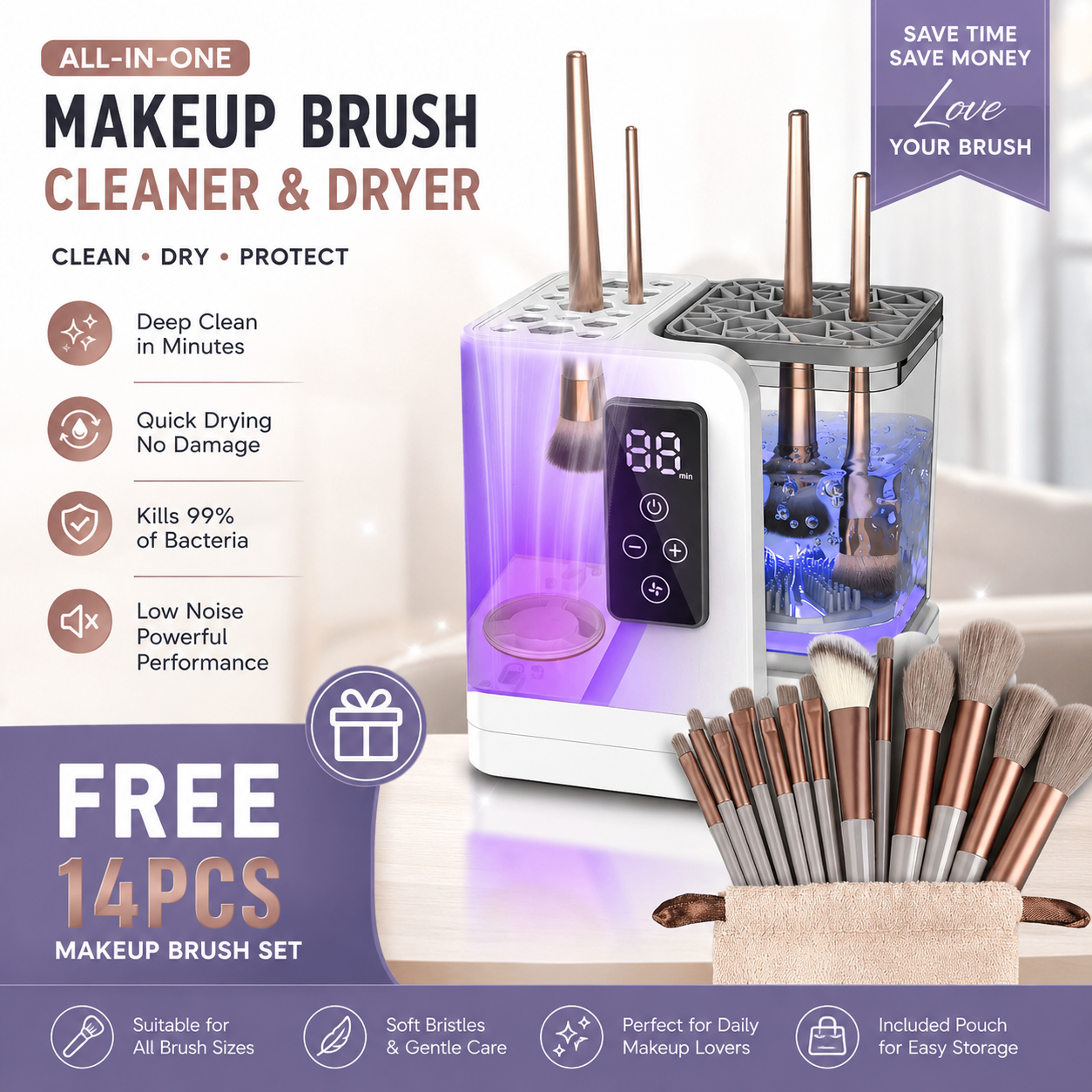 Automatic Makeup Brush Cleaner & Dryer – Electric Brush Washing Machine with Fast Drying