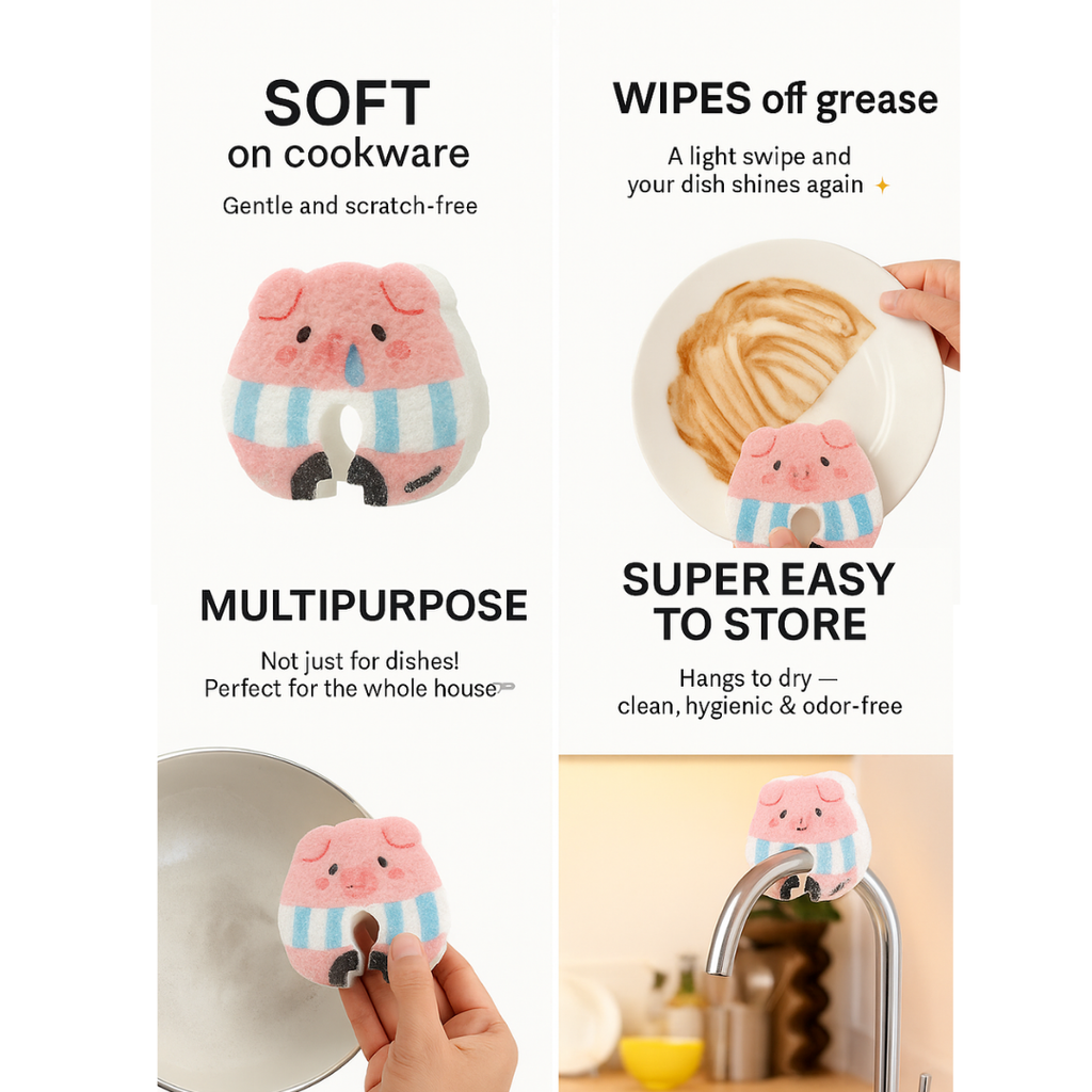 Cute Animal Cellulose Sponge –100% Natural Wood Pulp Dishwashing Sponge