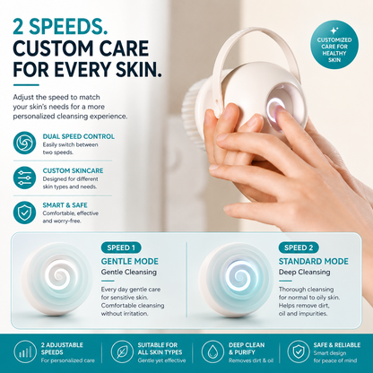 2-in-1 Wall Mounted Electric Body/ Face Cleansing Brush – Waterproof Shower Back Scrubber with Dual Brush Heads