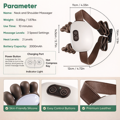 Wireless Heated Leg/ Neck Massager – Deep Tissue Kneading, Human-Hand Simulation, Portable Pain Relief | Best Neck Massager with Heat