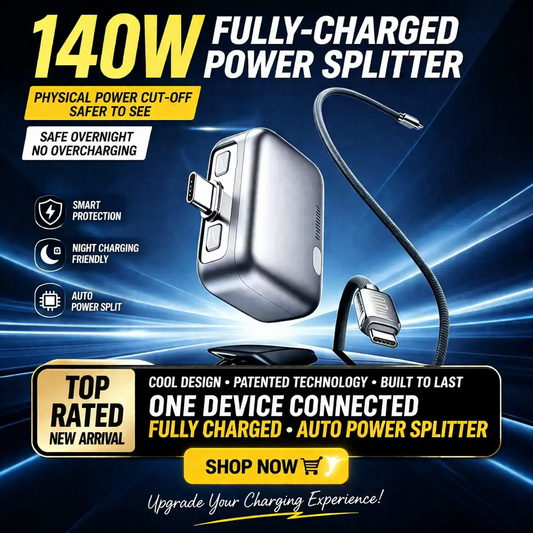 【ON SALE 】Auto Cut-Off Fast Charging Cable (Safe Overnight Charging)- 140W Smart Power Splitter Adapter