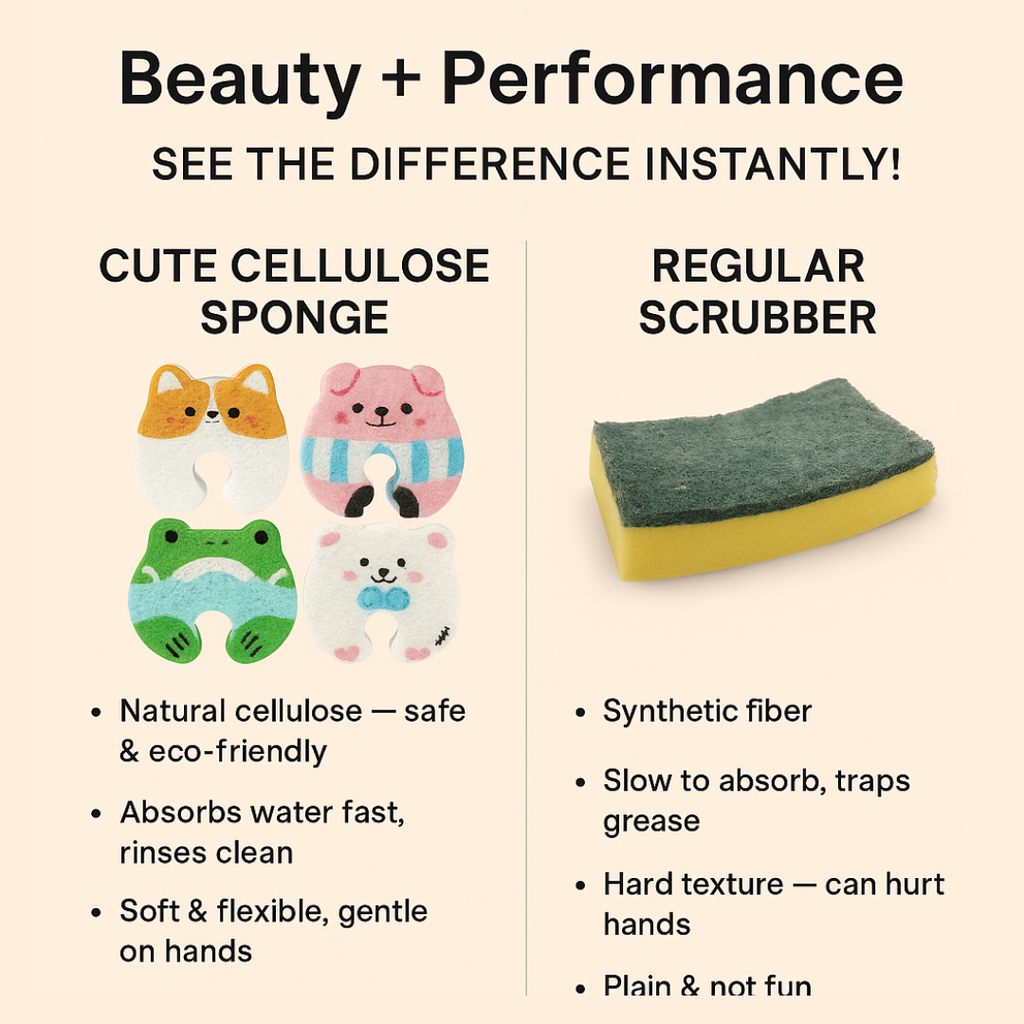 Cute Animal Cellulose Sponge –100% Natural Wood Pulp Dishwashing Sponge