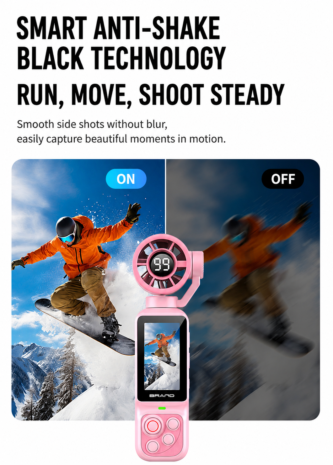 Handheld Action Camera with Cooling Fan | 180° Rotatable Lens & AI Face Tracking