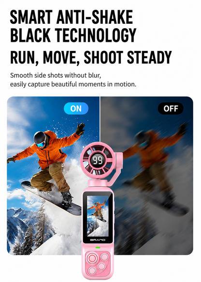 Handheld Action Camera with Cooling Fan | 180° Rotatable Lens & AI Face Tracking