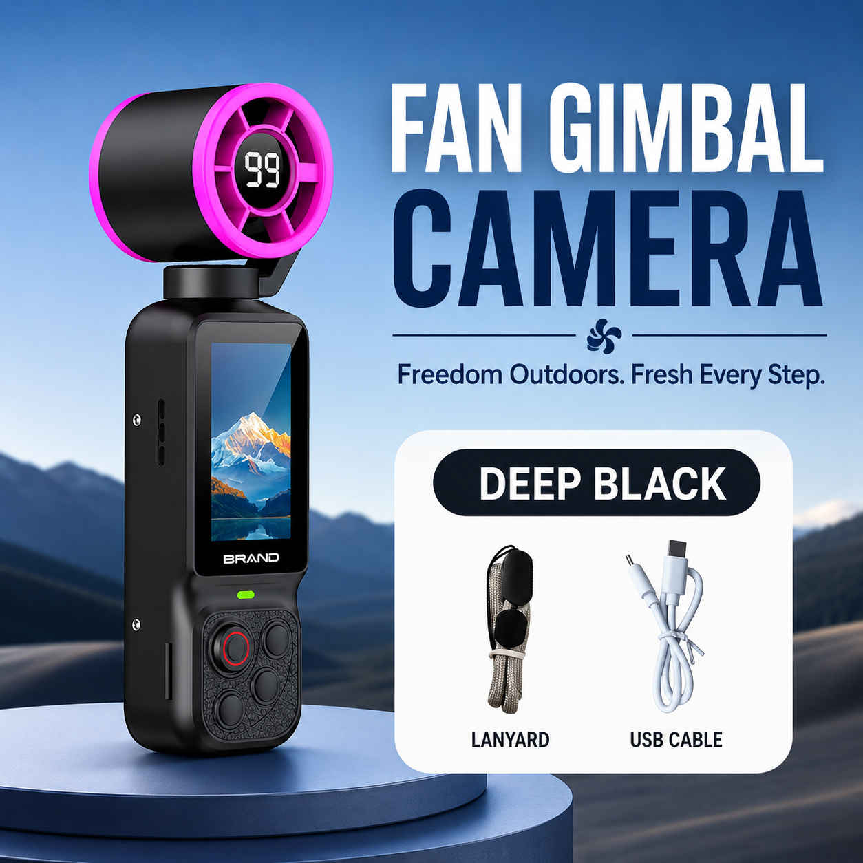 Handheld Action Camera with Cooling Fan | 180° Rotatable Lens & AI Face Tracking