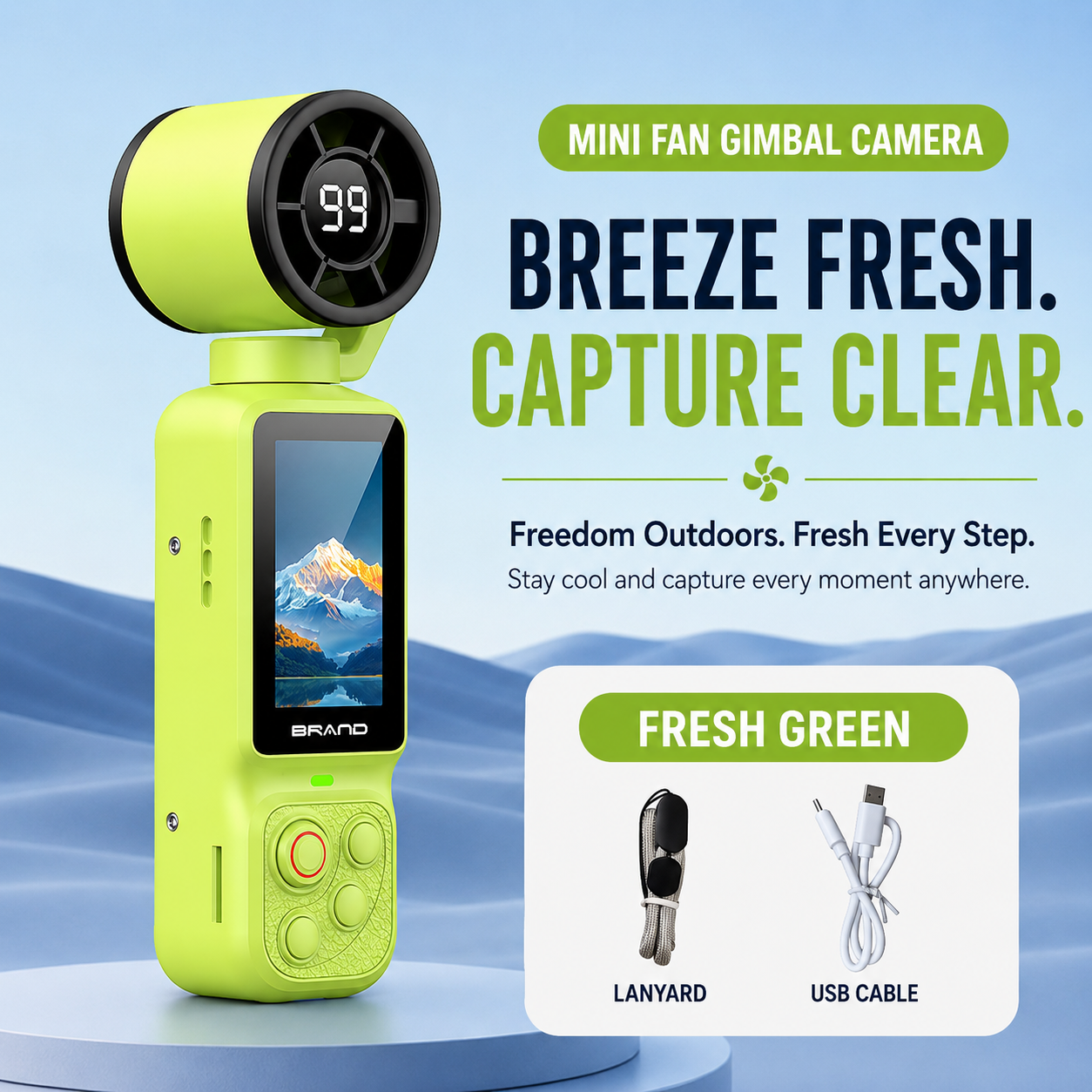 Handheld Action Camera with Cooling Fan | 180° Rotatable Lens & AI Face Tracking