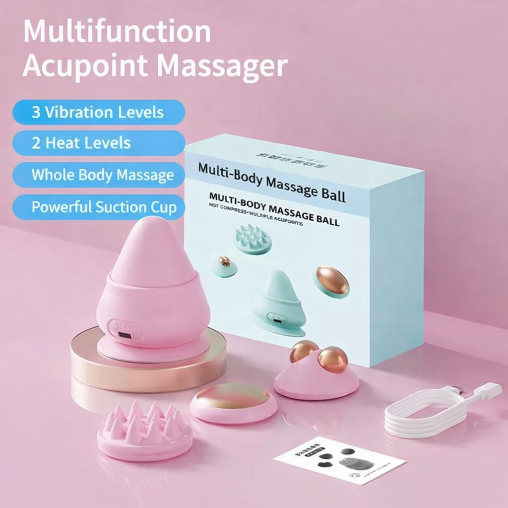 Electric Muscle Massage Ball  with 4 Interchangeable Heads l Deep Relief for Neck, Shoulders & Back l Portable + Heat + Vibration