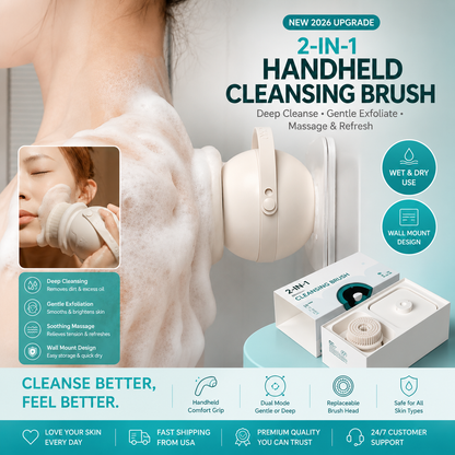 2-in-1 Wall Mounted Electric Body/ Face Cleansing Brush – Waterproof Shower Back Scrubber with Dual Brush Heads