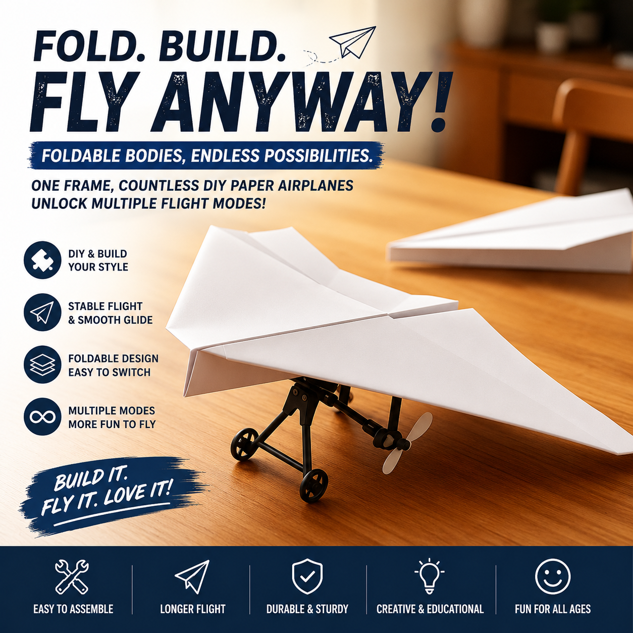 DIY Remote Control Paper Airplane Power Kit – 2.4GHz Electric RC Flying Toy, STEM Educational DIY Aircraft Model for Kids Ages 3+, Indoor & Outdoor Fun