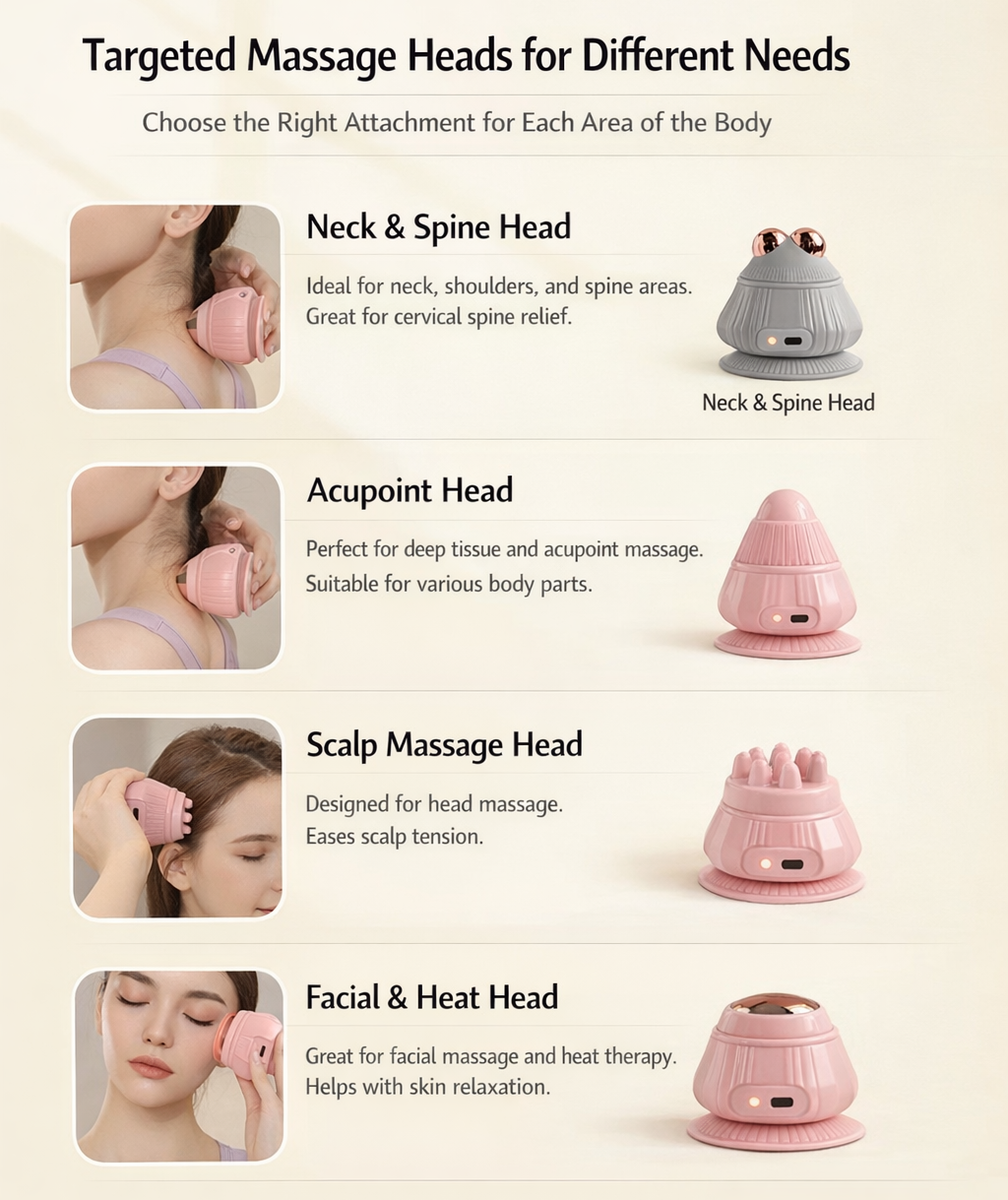 Electric Muscle Massage Ball  with 4 Interchangeable Heads l Deep Relief for Neck, Shoulders & Back l Portable + Heat + Vibration