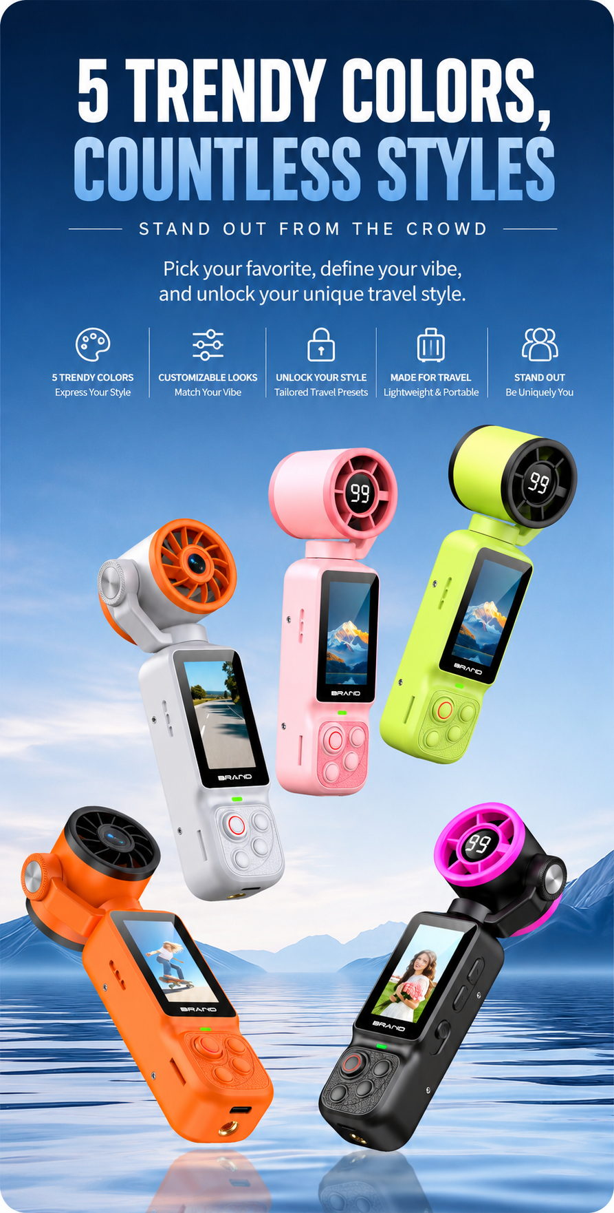 Handheld Action Camera with Cooling Fan | 180° Rotatable Lens & AI Face Tracking
