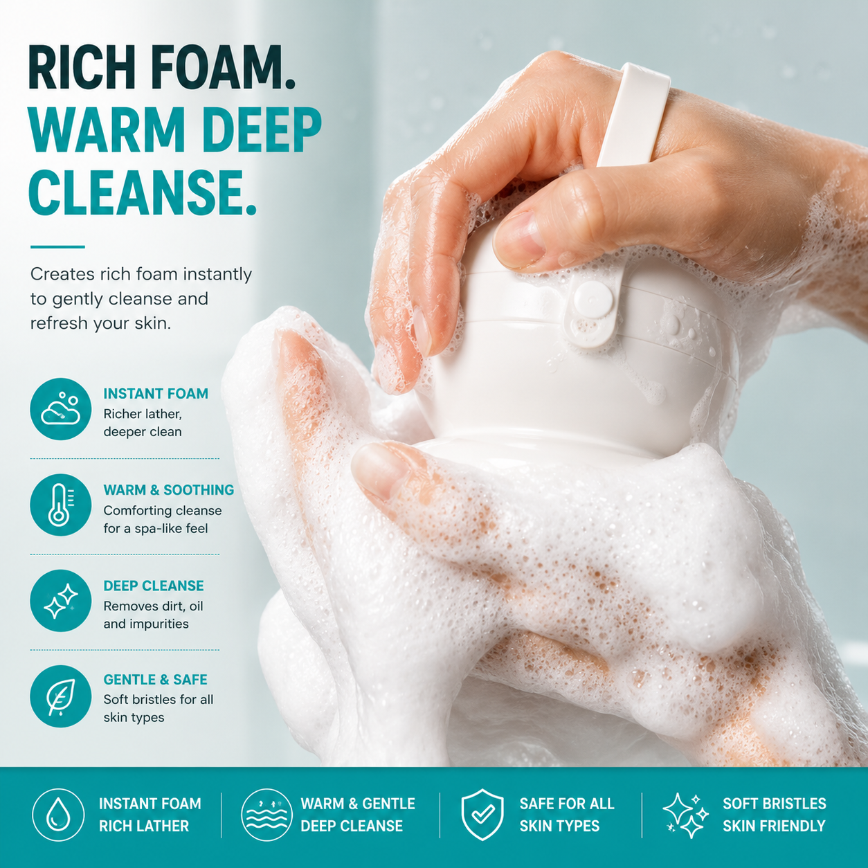 2-in-1 Wall Mounted Electric Body/ Face Cleansing Brush – Waterproof Shower Back Scrubber with Dual Brush Heads