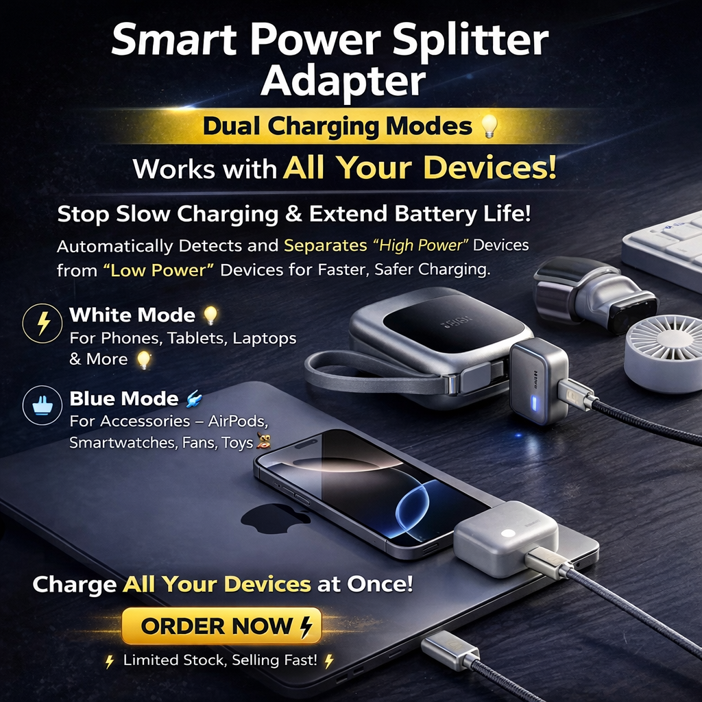 【EXTRA $5 OFFER- PROMO CODE: MEMORA5] Auto Cut-Off Fast Charging Cable (Safe Overnight Charging)- 140W Smart Power Splitter Adapter