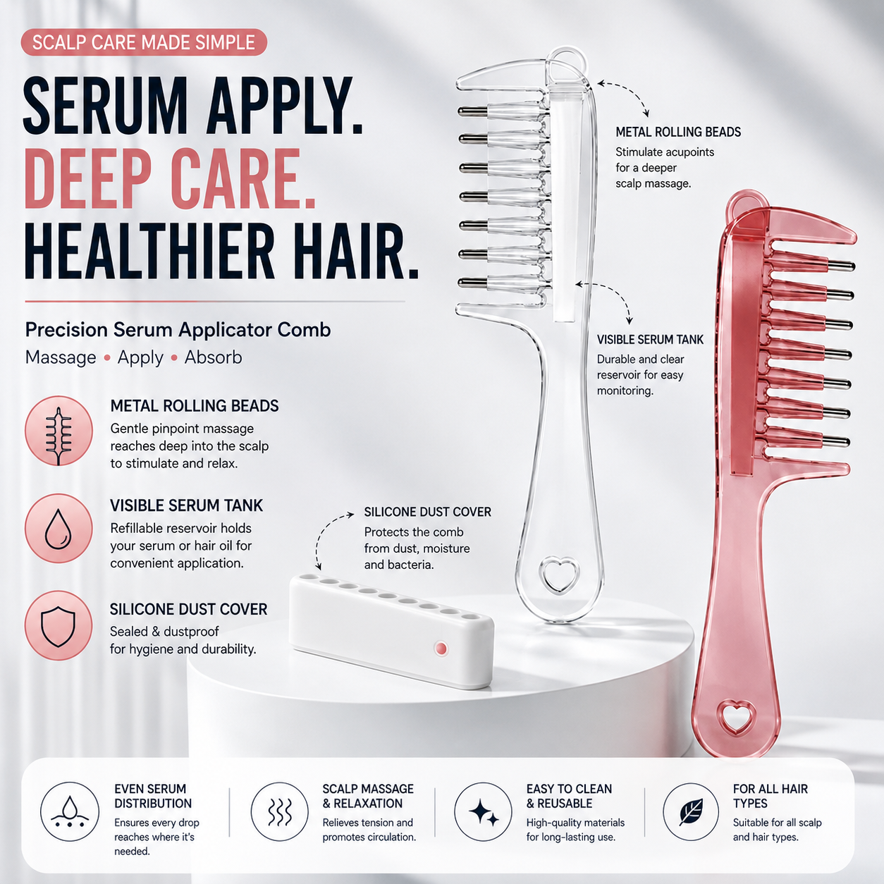 Crystal Scalp Serum Applicator Comb
