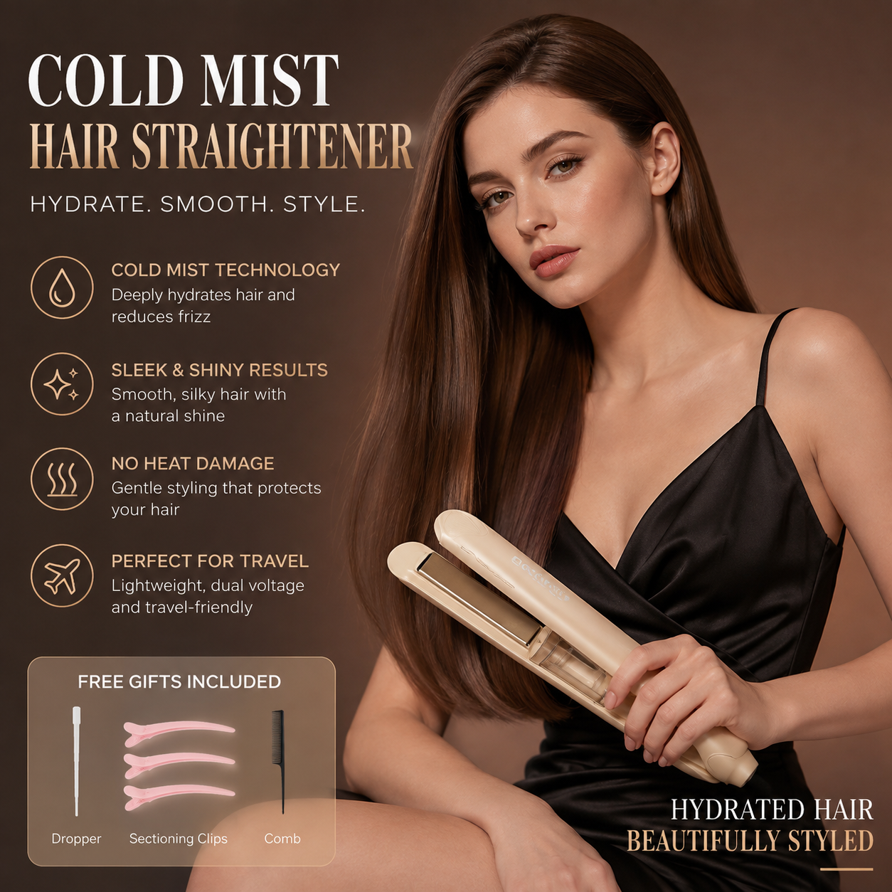 Cool Mist Hair Straightener & Curler  | Steam Ionic Flat Iron with Floating Ceramic Plates