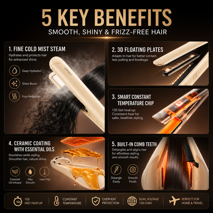 Cool Mist Hair Straightener & Curler  | Steam Ionic Flat Iron with Floating Ceramic Plates