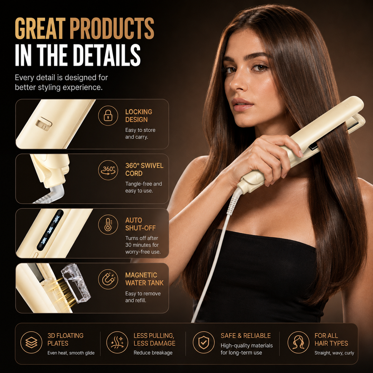Cool Mist Hair Straightener & Curler  | Steam Ionic Flat Iron with Floating Ceramic Plates