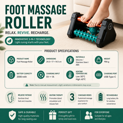 3-in-1 Heated Foot Massage Roller | Deep Tissue Acupressure & Plantar Fascia Relief