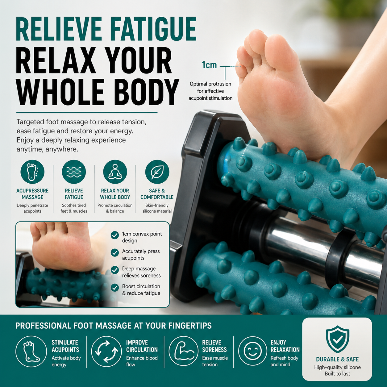 3-in-1 Heated Foot Massage Roller | Deep Tissue Acupressure & Plantar Fascia Relief