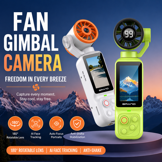 Handheld Action Camera with Cooling Fan | 180° Rotatable Lens & AI Face Tracking