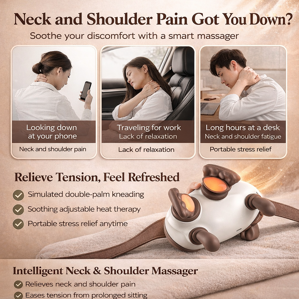 Wireless Heated Leg/ Neck Massager – Deep Tissue Kneading, Human-Hand Simulation, Portable Pain Relief | Best Neck Massager with Heat