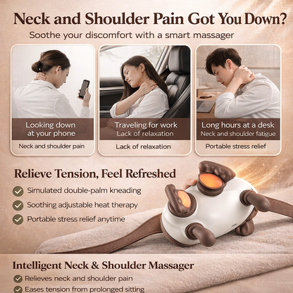 Wireless Heated Leg/ Neck Massager – Deep Tissue Kneading, Human-Hand Simulation, Portable Pain Relief | Best Neck Massager with Heat