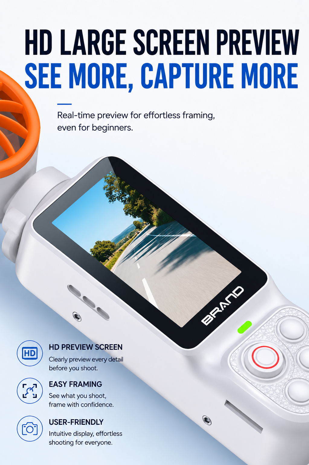 Handheld Action Camera with Cooling Fan | 180° Rotatable Lens & AI Face Tracking