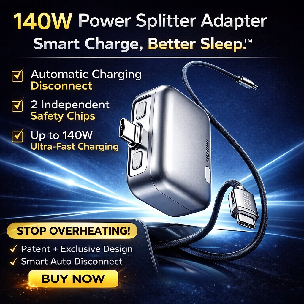 【EXTRA $5 OFFER- PROMO CODE: MEMORA5] Auto Cut-Off Fast Charging Cable (Safe Overnight Charging)- 140W Smart Power Splitter Adapter