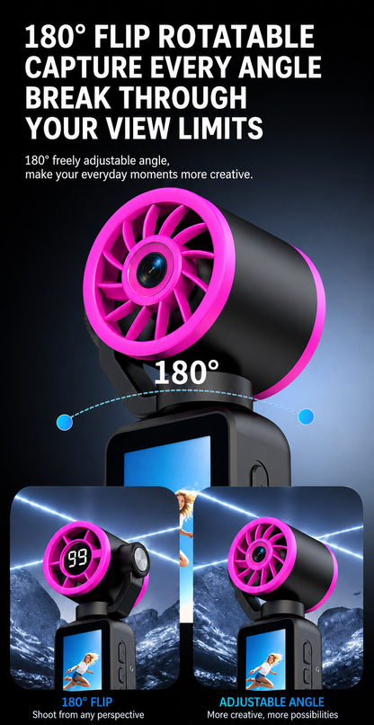 Handheld Action Camera with Cooling Fan | 180° Rotatable Lens & AI Face Tracking