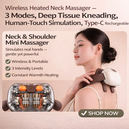 Wireless Heated Leg/ Neck Massager – Deep Tissue Kneading, Human-Hand Simulation, Portable Pain Relief | Best Neck Massager with Heat