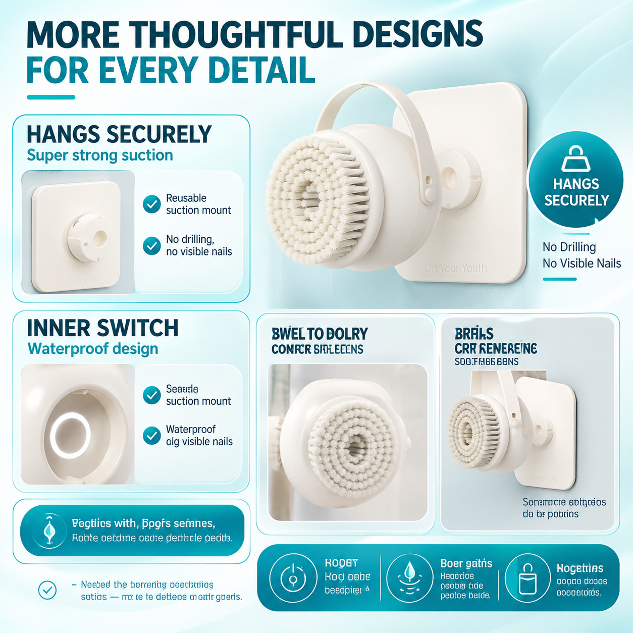 2-in-1 Wall Mounted Electric Body/ Face Cleansing Brush – Waterproof Shower Back Scrubber with Dual Brush Heads