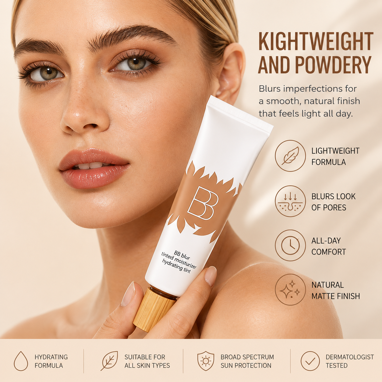 BB Blur Tinted Moisturizer SPF 30 | Lightweight Hydrating BB Cream with Natural Medium Coverage & Soft Matte Finish