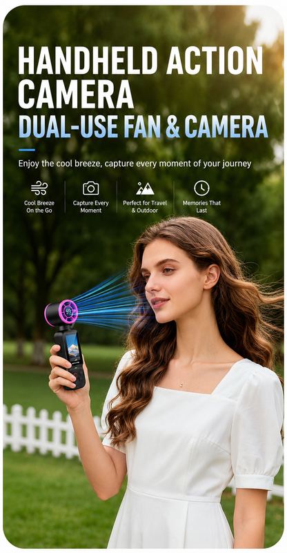Handheld Action Camera with Cooling Fan | 180° Rotatable Lens & AI Face Tracking