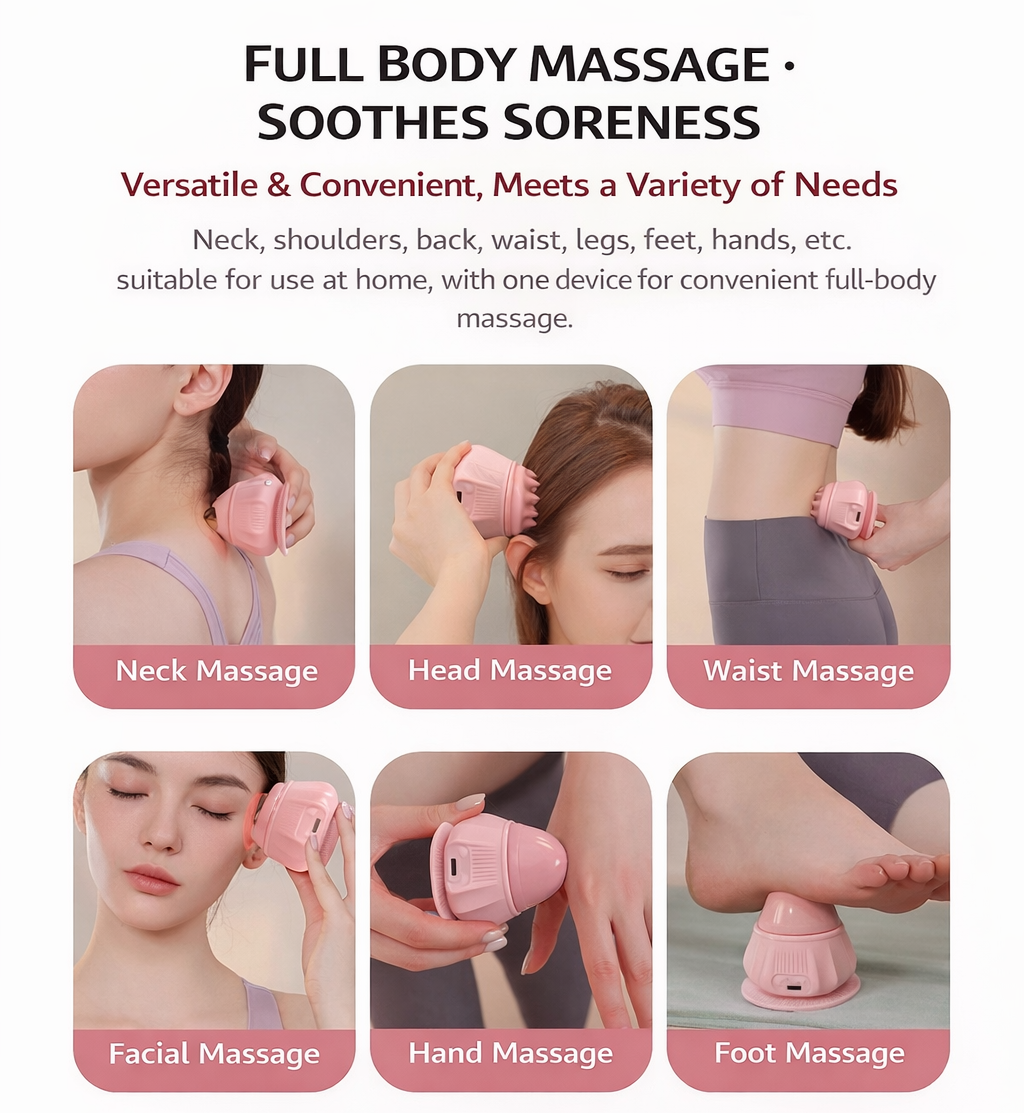 Electric Muscle Massage Ball  with 4 Interchangeable Heads l Deep Relief for Neck, Shoulders & Back l Portable + Heat + Vibration