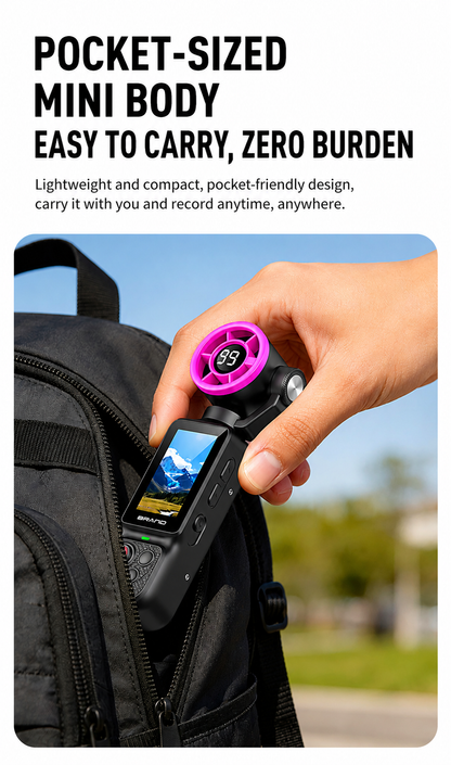 Handheld Action Camera with Cooling Fan | 180° Rotatable Lens & AI Face Tracking