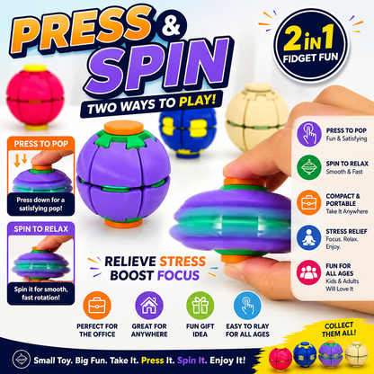 Press & Spin 2-in-1 Fidget Toy – Stress Relief Finger Spinner, Pocket Desk Toy for Kids & Adults, Portable Sensory Toy for Home, Office & Travel