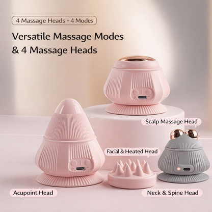 Electric Muscle Massage Ball  with 4 Interchangeable Heads l Deep Relief for Neck, Shoulders & Back l Portable + Heat + Vibration